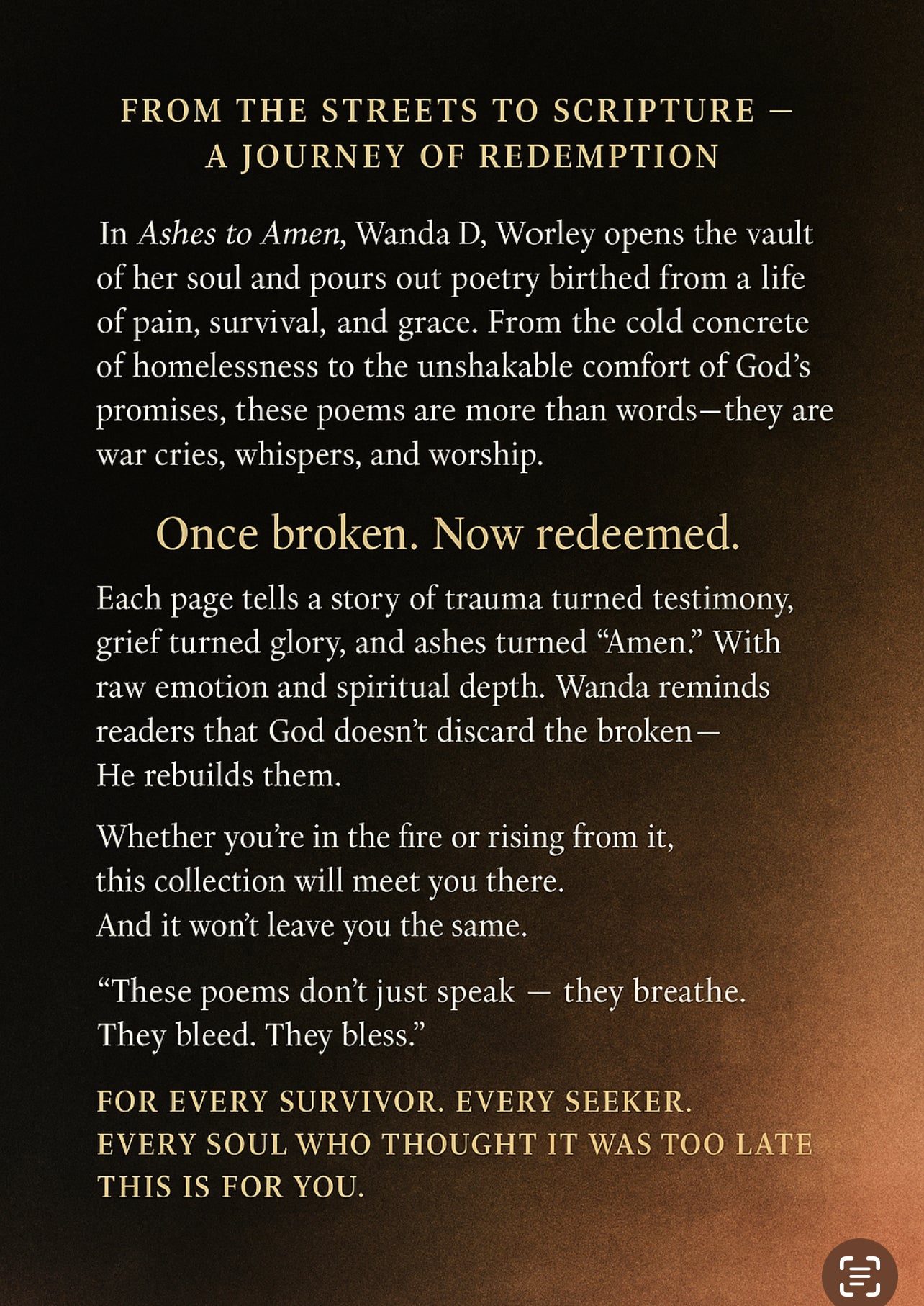 Ashes To Amen By: Wanda D. Worley